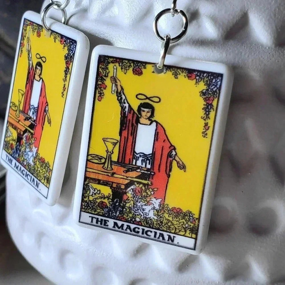Mystical Tarot Card The Magician Oracle Archetype Lightweight Earrings - Picture 3 of 6